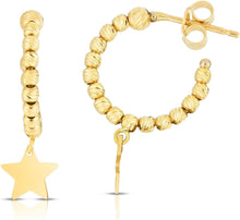 Load image into Gallery viewer, 14k Yellow Gold 7.3mm Polished Star Charm Drops on a Beaded Hoop Earrings