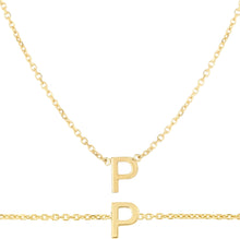 Load image into Gallery viewer, 14k Yellow Gold 0.2" Mini Alphabet Letter A - Z Initial Charm Pendant with Extendable Adjustable Chain Necklace & Bracelet Set