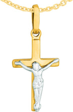 Load image into Gallery viewer, 14k Yellow Gold 0.8" Classic Jesus Crucifix Two-Tone Cross Charm Pendant with optional Adjustable Chain Necklace