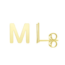 Load image into Gallery viewer, 14k Yellow Gold 6.5mm High Polish Initial-M Stud Earrings