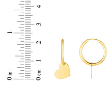 Load image into Gallery viewer, 14k Yellow Gold 22.2mm Polished Heart Dangle Light Weight Hoop Earrings
