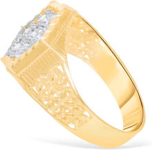 Load image into Gallery viewer, 10k Yellow Gold 15mm Hexagon CZ Openwork Flower Men's Ring, Sizes 5 - 13
