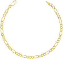 Load image into Gallery viewer, 10k Two-Tone Gold 3.5mm Lite Pave Diamond Cut Figaro Chain Link Bracelet or Anklet