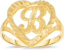 Load image into Gallery viewer, 10k Yellow Gold 15mm Heart Shape Letters A-Z Initial Ring Size 4-9
