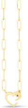 Load image into Gallery viewer, 14k Yellow Gold Heart Push Lock for Charms and Pendants 3.4mm Paperclip Chain Necklace, 18 Inch