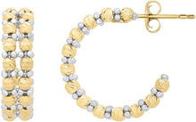 Load image into Gallery viewer, 14k Yellow Gold 19mm Two-Tone Double Row Beaded Earrings
