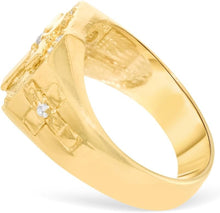 Load image into Gallery viewer, 10k Yellow Gold 12.3mm Cross Hexagon CZ Ring, Sizes 4-12