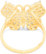 Load image into Gallery viewer, 10k Yellow Gold 15mm Pave CZ Butterfly Ring, Sizes 4 - 10