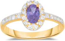 Load image into Gallery viewer, 10k Yellow Gold 9.5mm Birthstone Oval Gemstone Band CZ Ring, Size 4-10