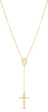 Load image into Gallery viewer, 10k Yellow Gold or Tri Color Gold 2mm Rosary with Virgin Mary Medal and Crucifix of Jesus Cross Pendant Chain Necklace