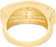 Load image into Gallery viewer, 10k Yellow Gold 13mm Last Supper with Cross Pave CZ Border Rectangle Ring, Sizes 5 - 13