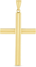Load image into Gallery viewer, 14k Yellow Gold 1.2" Single Ribbed or 1.6" Triple Ribbed Cross Charm Pendant with optional Adjustable Chain Necklace