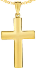 Load image into Gallery viewer, 14k Yellow Gold 0.9" Reversible Diamond Cut & Polished Cross Charm Pendant with optional Adjustable Chain Necklace