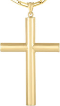 Load image into Gallery viewer, 14k Yellow Gold 1.5" Classic Cylinder Tube Cross Charm Pendant with optional Adjustable Chain Necklace
