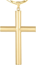 Load image into Gallery viewer, 14k Yellow Gold 1.5" Classic Cylinder Tube Cross Charm Pendant with optional Adjustable Chain Necklace