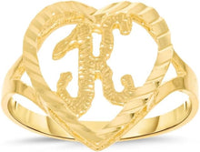Load image into Gallery viewer, 10k Yellow Gold 15mm Heart Shape Letters A-Z Initial Ring Size 4-9