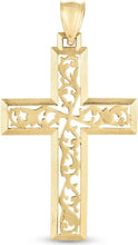 Load image into Gallery viewer, 14k Yellow Gold 1.6" Vine Openwork Cross Charm Pendant with optional Adjustable Chain Necklace