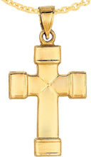 Load image into Gallery viewer, 14k Yellow Gold 1" Barrel-Ended Cross Charm Pendant with optional Adjustable Chain Necklace