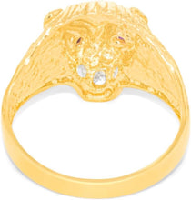 Load image into Gallery viewer, 10k Yellow Gold 15.9mm Panther Lioness Ruby Eyes CZ Ring, Sizes 4-13
