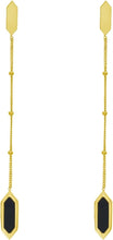 Load image into Gallery viewer, 14k Yellow Gold 57mm Mother of Pearl, Onyx or Malachite Hexagon Drop Gemstone Earrings
