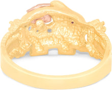 Load image into Gallery viewer, 10k Yellow Gold 9mm Ruby Eye CZ Elephant Tri-Tone Ring, Sizes 4 - 9.5