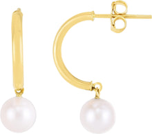 Load image into Gallery viewer, 14k Yellow Gold 24.4mm Half-Hoop Pearl Earrings