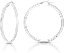 Load image into Gallery viewer, 10k White Gold 3mm High Polish and Satin Finish Round Tube Hoop Earrings