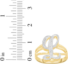 Load image into Gallery viewer, 10k Two-Tone Yellow Gold and White Gold 15mm Personalized A-Z Initial Cursive Letter Ring, Sizes 3 - 10