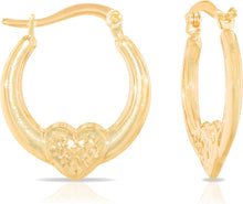 Load image into Gallery viewer, 10k Yellow Gold 20.6mm Polished & Textured Heart Hoop Earrings