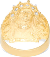 Load image into Gallery viewer, 10k Yellow Gold 22mm Jesus Face Two-Tone CZ Crown Men's Ring, Sizes 5 - 13