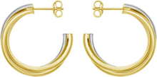 Load image into Gallery viewer, 14k Yellow Gold 24mm Interlocking Trinity C-Hoop Two-Tone Earrings