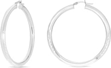 Load image into Gallery viewer, 10k White Gold 4mm High Polish and Satin Finish Round Tube Hoop Earrings