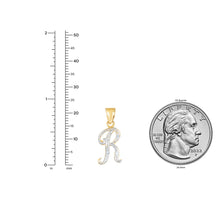 Load image into Gallery viewer, 10k Yellow Gold and White Gold Two-Tone 21.5mm Cursive Personalized Alphabet A-Z Initial Pendant with Optional 1.1mm Solid Cable Chain, 18 Inch