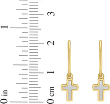 Load image into Gallery viewer, 14k Yellow Gold 21mm Mother of Pearl Dangle Cross Huggie Earrings