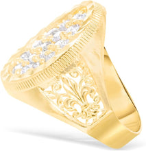 Load image into Gallery viewer, 10k Yellow Gold 22mm Oval CZ Filigree Openwork Men's Ring, Sizes 5 - 13