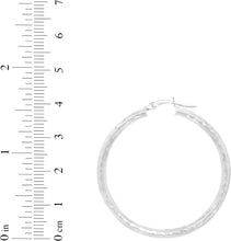 Load image into Gallery viewer, 10k White Gold 3mm Diamond Cut Round Tube Hoop Earrings