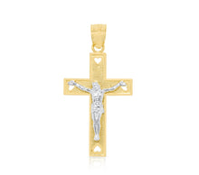 Load image into Gallery viewer, 10k Yellow Gold Rectangular Heart Crucifix of Jesus Cross Religious Pendant