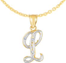 Load image into Gallery viewer, 10k Yellow Gold and White Gold Two-Tone 21.5mm Cursive Personalized Alphabet A-Z Initial Pendant with Optional 1.1mm Solid Cable Chain, 18 Inch