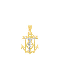 Load image into Gallery viewer, 10k Yellow Gold Jesus Christ Crucifix Anchor Two-Tone Religious Pendant