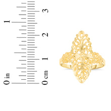Load image into Gallery viewer, 10k Yellow Gold 22mm Oval Diamond Cut Leaf Openwork Filigree Ring