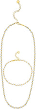 Load image into Gallery viewer, 14k Yellow Gold 3mm Alternating Polished Bead & Pearl Link Chain 16-18 Inch Necklace & 7-8 Inch Bracelet Set