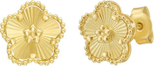 Load image into Gallery viewer, 14k Yellow Gold 10mm Radiating Textured Flower Earrings