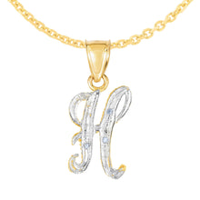 Load image into Gallery viewer, 10k Yellow Gold and White Gold Two-Tone 21.5mm Cursive Personalized Alphabet A-Z Initial Pendant with Optional 1.1mm Solid Cable Chain, 18 Inch