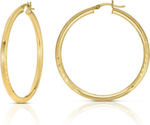 Load image into Gallery viewer, 10k Yellow Gold 3mm High Polish and Satin Finish Round Tube Hoop Earrings