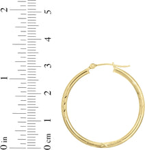 Load image into Gallery viewer, 14k Yellow Gold 2mm Diamond Cut & Polished Tube Hoop Earrings