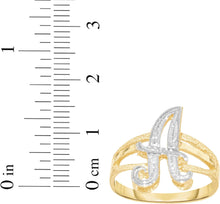Load image into Gallery viewer, 10k Two-Tone Yellow Gold and White Gold 15mm Personalized A-Z Initial Cursive Letter Ring, Sizes 3 - 10