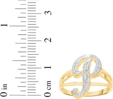 Load image into Gallery viewer, 10k Two-Tone Yellow Gold and White Gold 15mm Personalized A-Z Initial Cursive Letter Ring, Sizes 3 - 10
