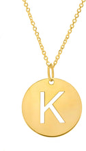 Load image into Gallery viewer, 14k Yellow Gold 0.6" Disc Alphabet Letter A - Z Initial Charm Pendant with Extendable Adjustable Chain Necklace