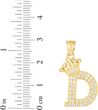 Load image into Gallery viewer, 10k Yellow Gold 0.8" Pave CZ Personalized Crown Alphabet Letter A - Z Initial Charm Pendant with optional Chain Necklace