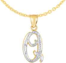 Load image into Gallery viewer, 10k Yellow Gold and White Gold Two-Tone 21.5mm Cursive Personalized Alphabet A-Z Initial Pendant with Optional 1.1mm Solid Cable Chain, 18 Inch